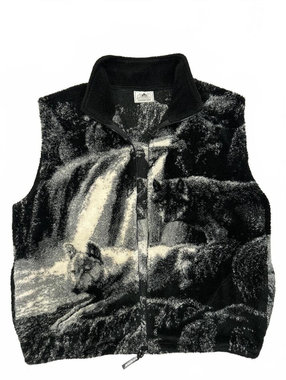 Vintage Black Mountain Outdoor Gear Wolf Waterfall Fleece Zip Vest *read desc*